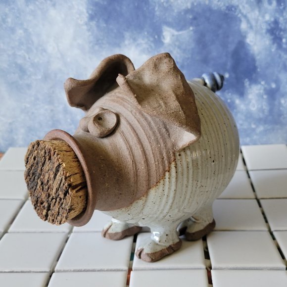 Piggy Bank .. Hand-sculpted Clay .. One-Of-A-Kind - Picture 1 of 9